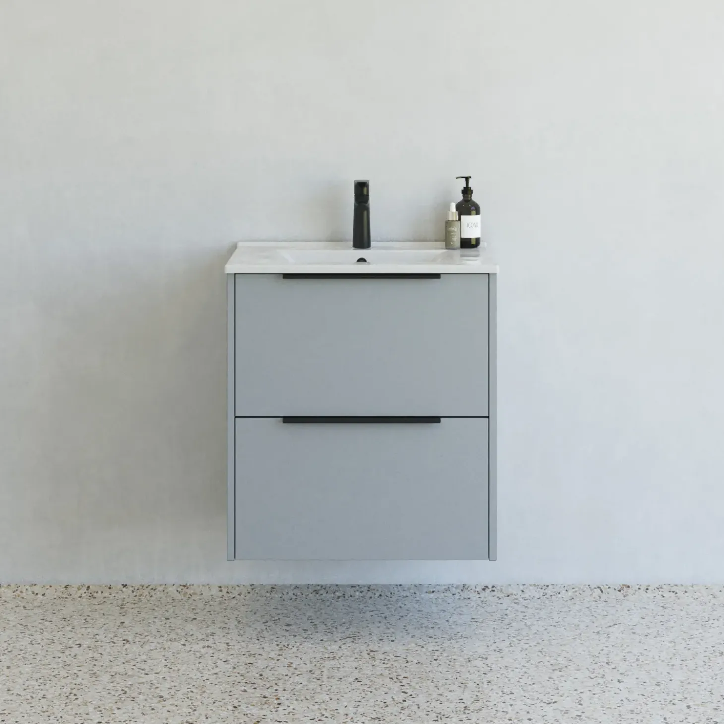 Scanbad NOW vaskeskab m/to skuffer 65,8x81x45,5 cm mat lyseblå glat front