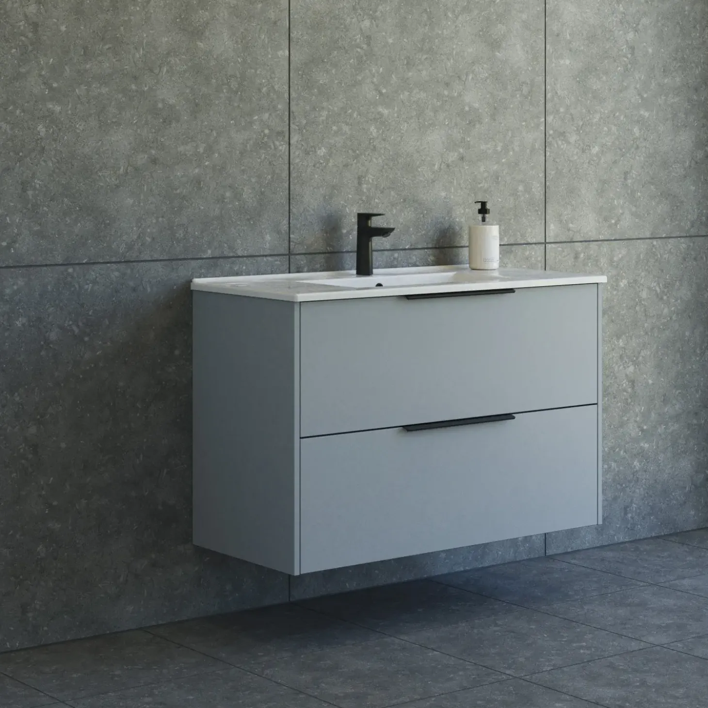 Scanbad NOW vaskeskab m/to skuffer 65,8x81x45,5 cm mat lyseblå glat front