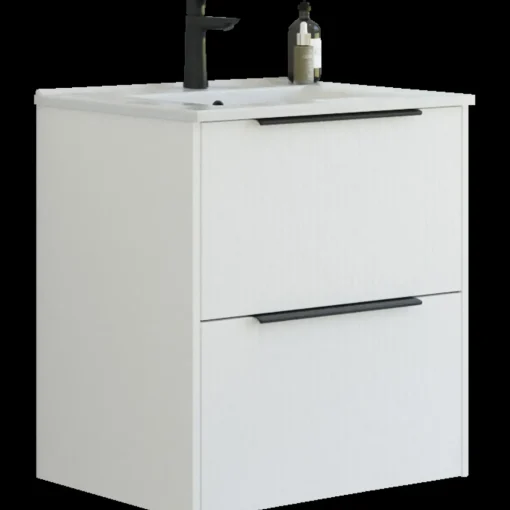 Scanbad NOW vaskeskab m/to skuffer 65,8x81x45,5 cm, mat hvid stribet front