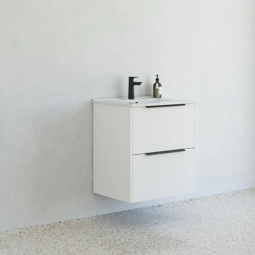 Scanbad NOW vaskeskab m/to skuffer 65,8x81x45,5 cm, mat hvid stribet front