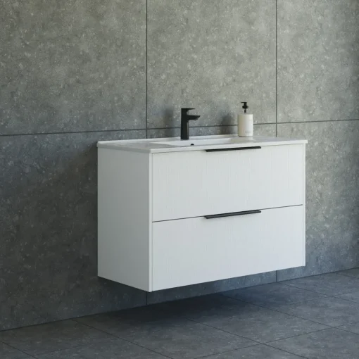 Scanbad NOW vaskeskab m/to skuffer 65,8x81x45,5 cm, mat hvid stribet front