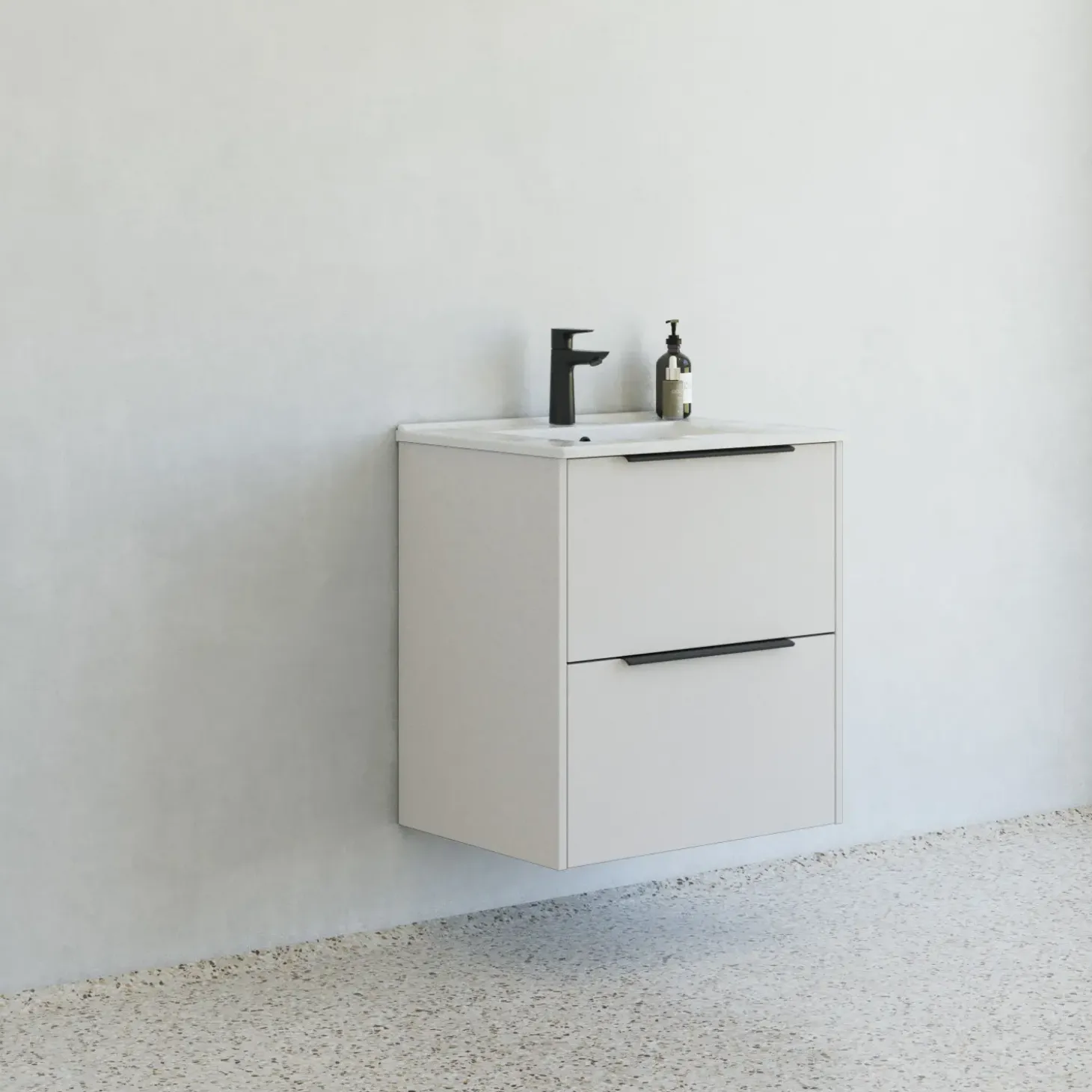 Scanbad NOW vaskeskab m/to skuffer 65,8x81x45,5 cm mat sand glat front