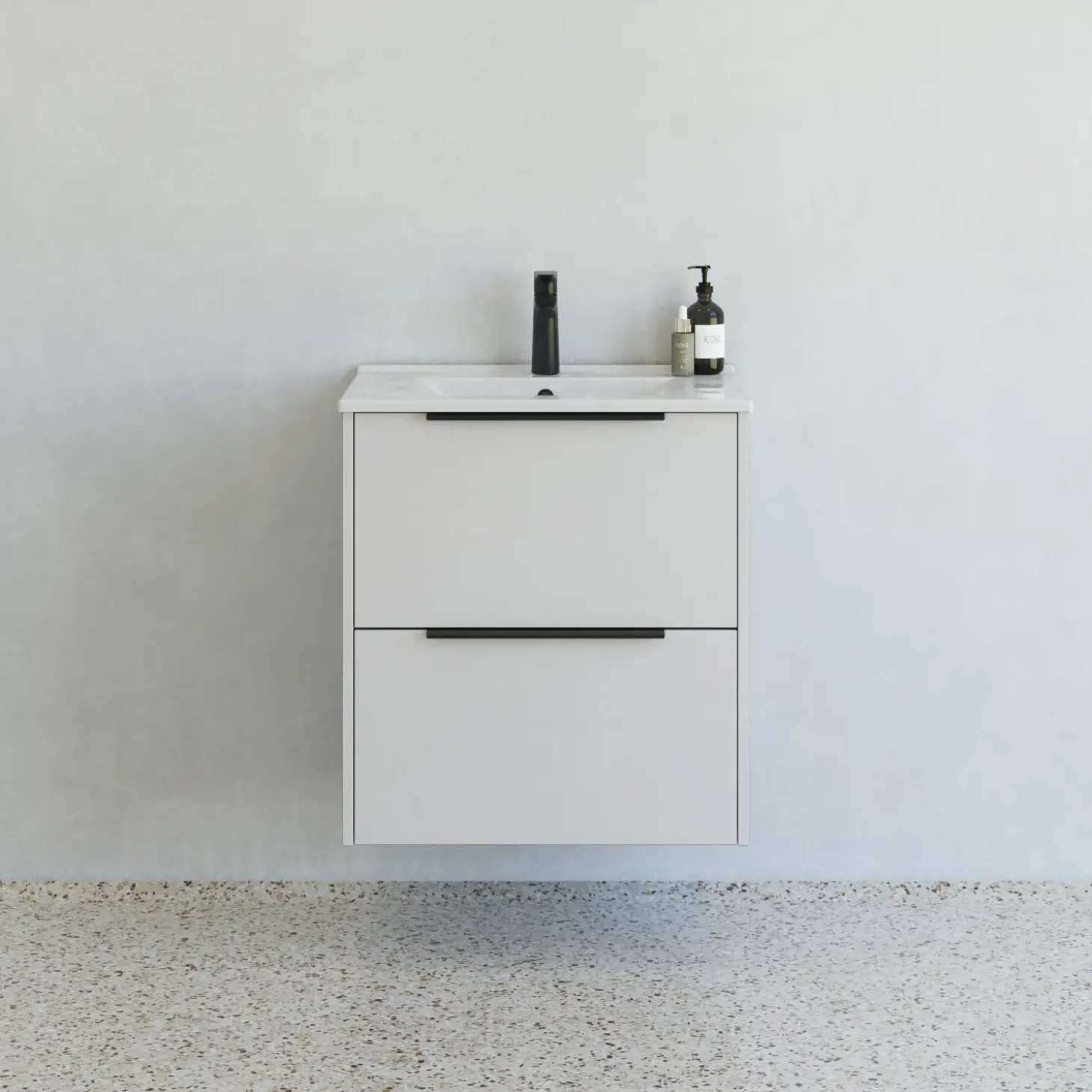 Scanbad NOW vaskeskab m/to skuffer 65,8x81x45,5 cm mat sand glat front