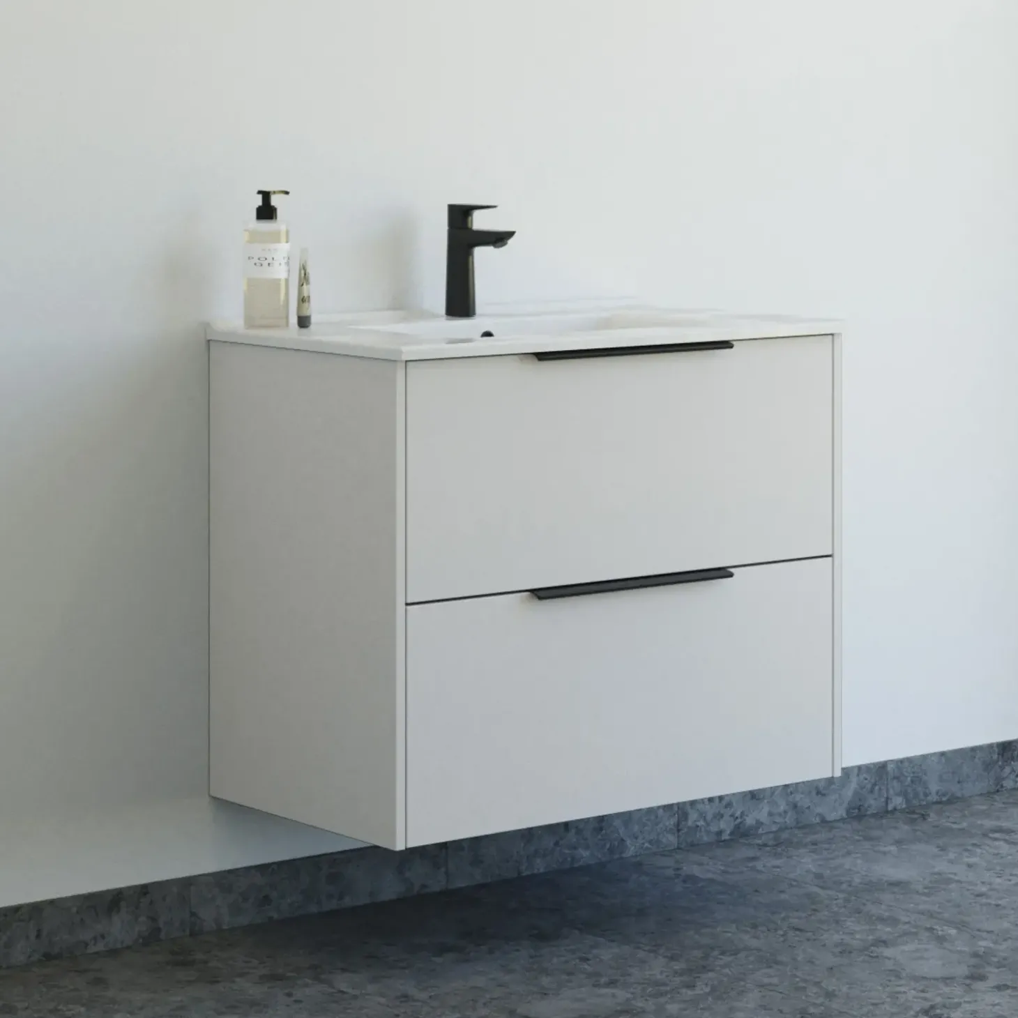 Scanbad NOW vaskeskab m/to skuffer 65,8x81x45,5 cm mat sand glat front