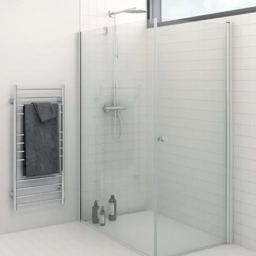 Scanbad Svingdør m/fastvæg 80x140 cm satin/klar glas
