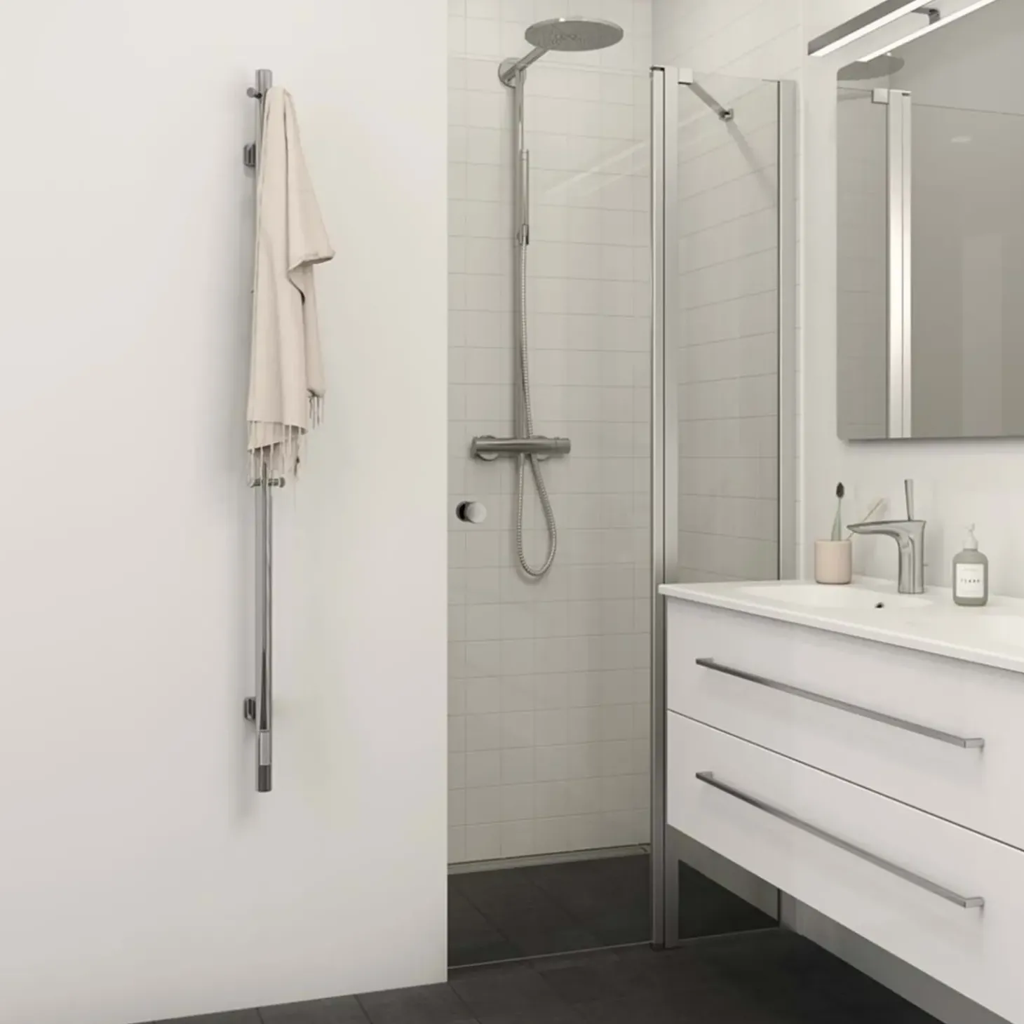 Scanbad Svingdør m/sidepanel og afstandsliste 200x89 cm satin/klar