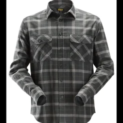 Snickers Allroundwork flannelskjorte med lange ærmer ternet gråmeleret str. 2XL