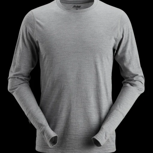 Snickers Allroundwork t-shirt langærmet uld lys gråmeleret str. L