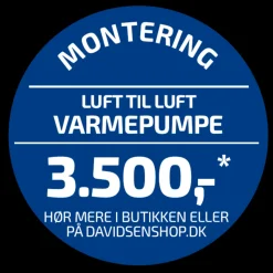 Standardmontering af luft-til-luft varmepumpe OBS: Der afregnes direkte med montøren, læs betingelserne