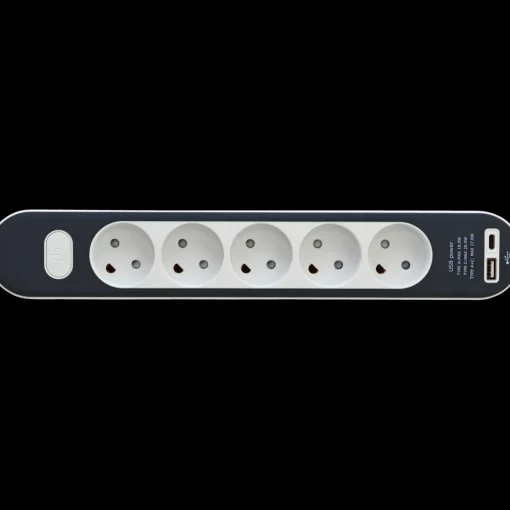 5-stikdåse med ledning og USB A+C uden jord 1,4 m