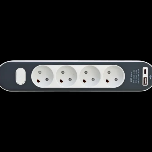 4-stikdåse med ledning og USB A+C uden jord 1,4m