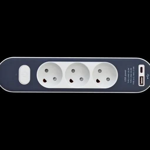 3-stikdåse med USB A+C 1,4m ledning