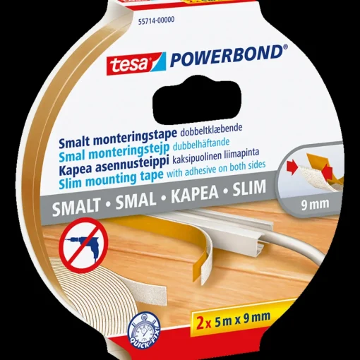 Tesa® Powerbond Slim dobbeltklæbende monteringstape indoor 5 m x 9 mm
