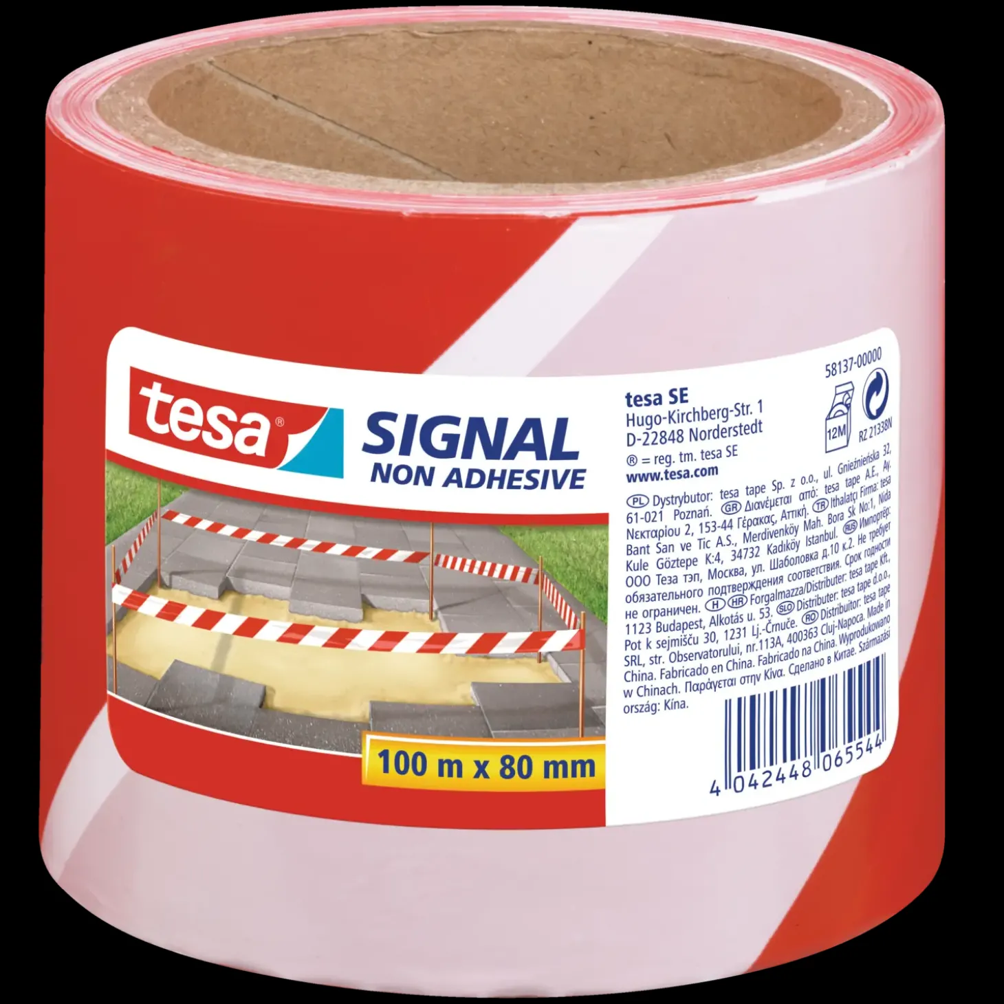 Tesa® Signal Afspærringstape 80 mm x 100 m rød-hvid