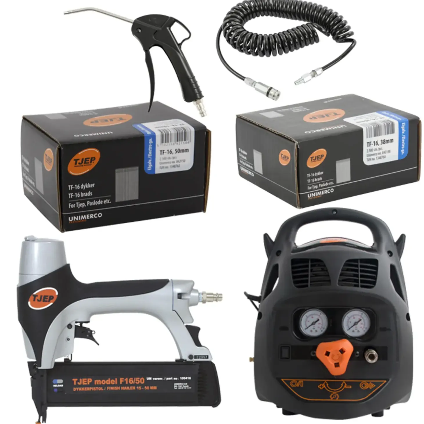 Tjep kompressorsæt med kompressor og dykkerpistol