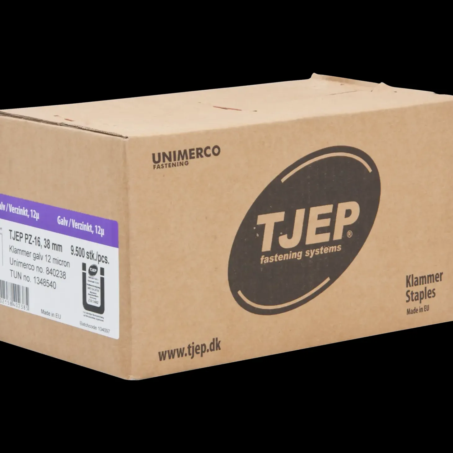 Tjep PZ-16 klammer m/lim 38 mm elgalv. 9500 stk