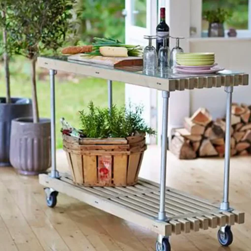 Tralle Grill-/Anretterbord m/hjul 140x49x90 cm - drivtømmerfarve