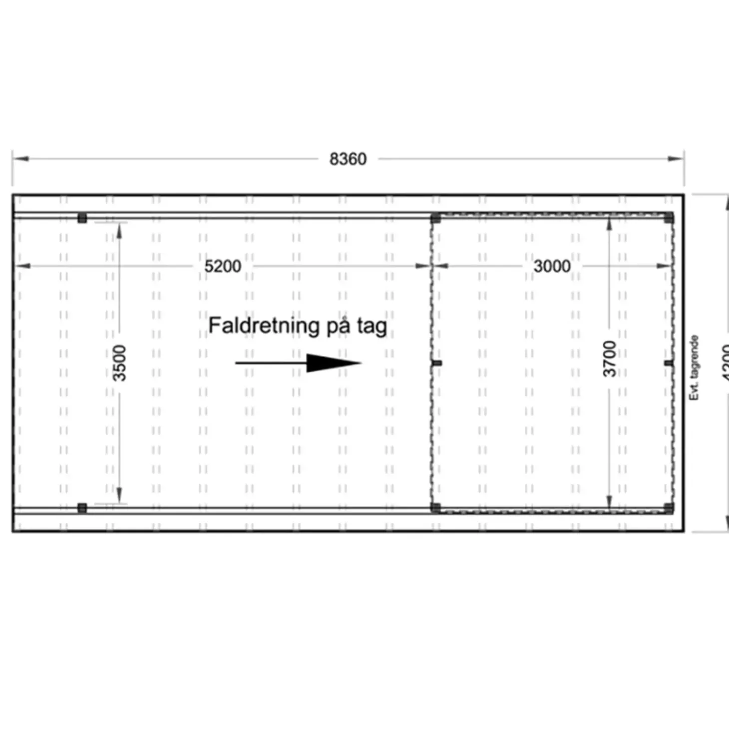 Valdemar carport med redskabsrum 836x420 cm - UDEN TAG