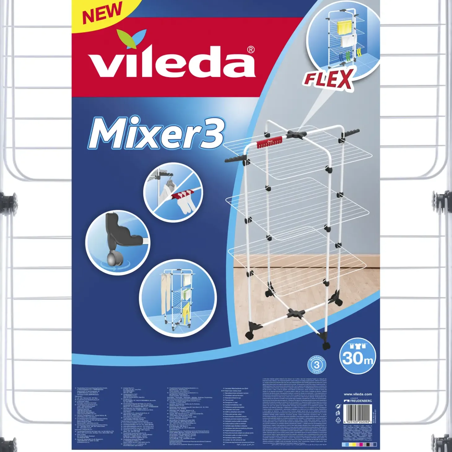 Vileda Mixer 3 - tørretårn med tre niveauer og hjul