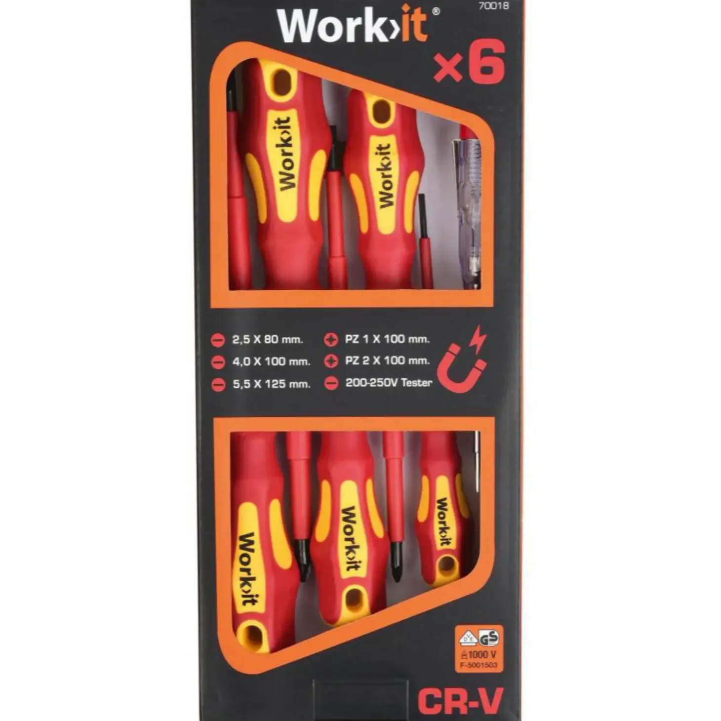 Work>it VED kombi skruetrækkersæt inkl. 6 dele